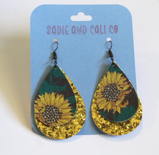 Glitter Sunflower Teardrop Earring